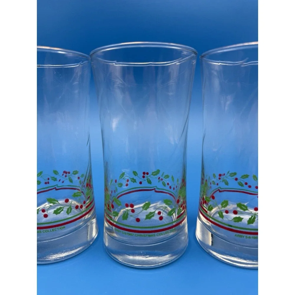Vintage Arby's Libbey Holly Berry Christmas Glasses Collection 1987 Set Of 5